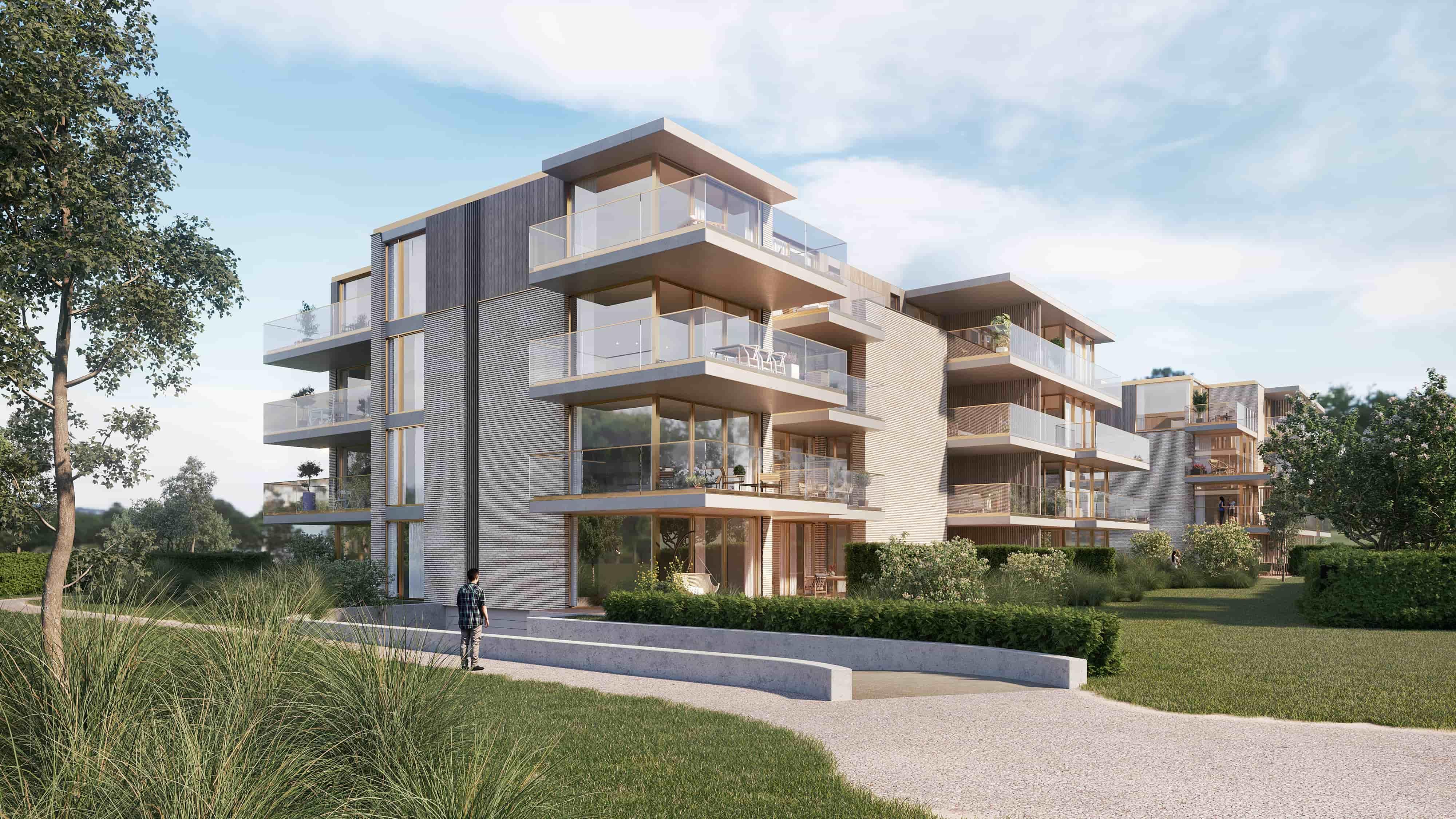 Zijkant gevel appartement Eymard met andere appartementen op achtergrond