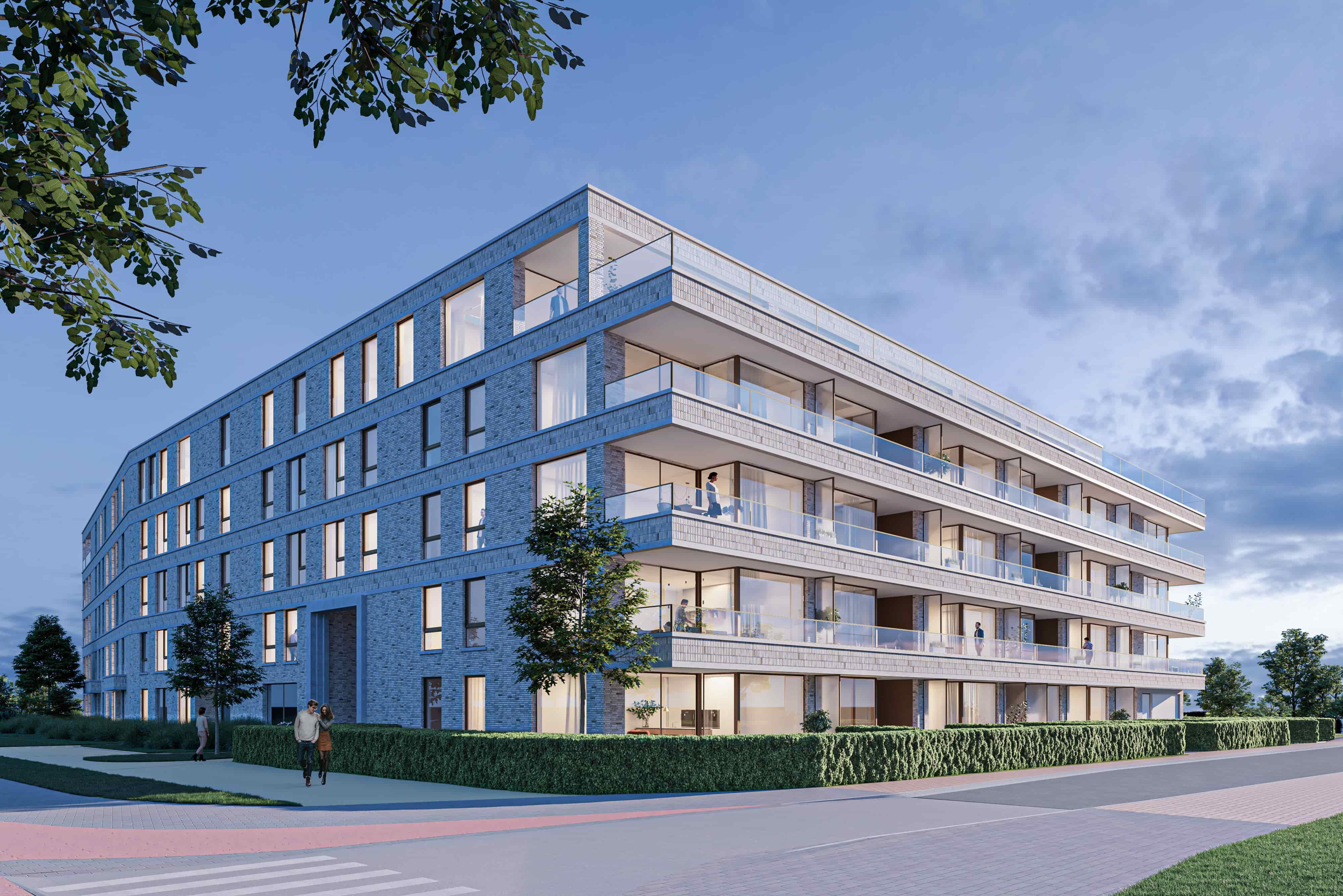 Voorgevel straatkant appartementsgebouw Eymard