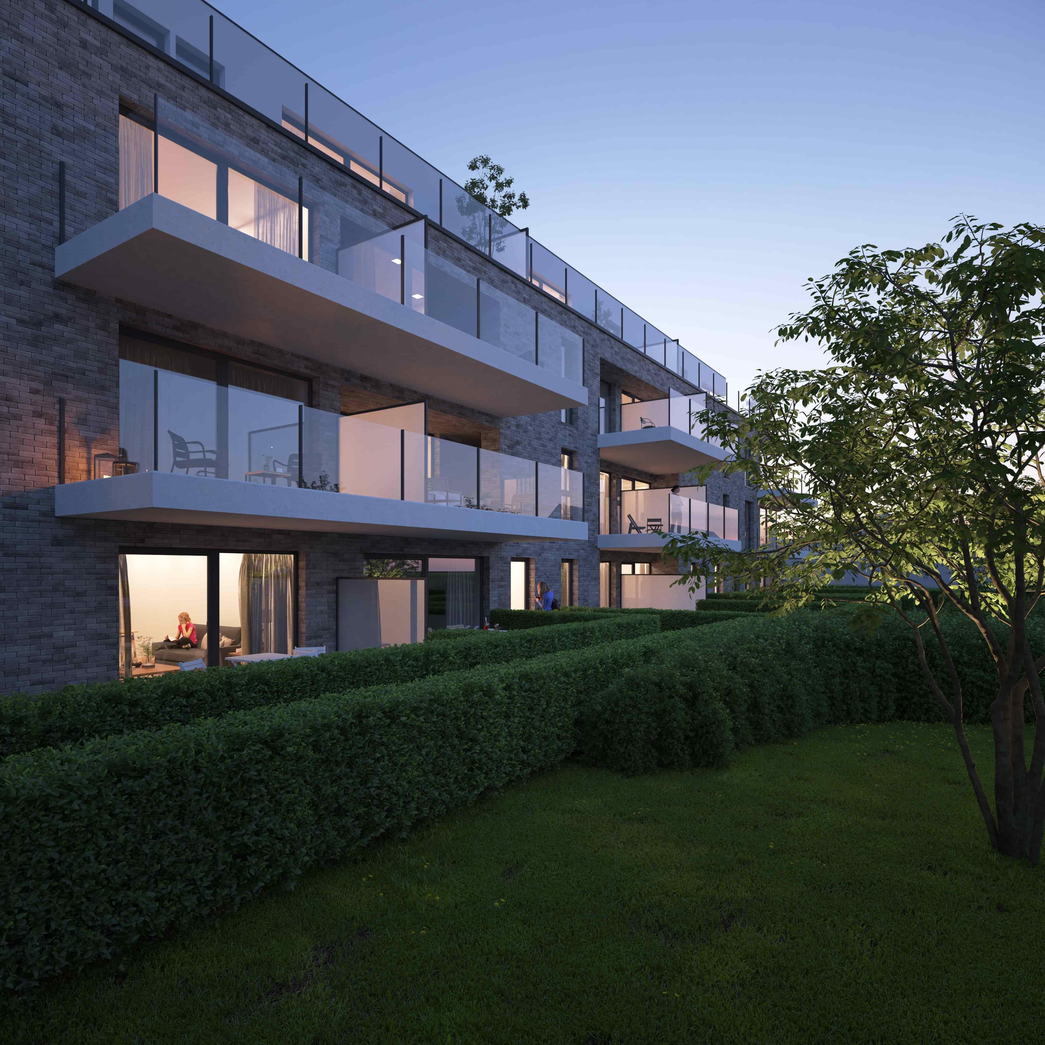 Voorkant gevel appartement Princess avond