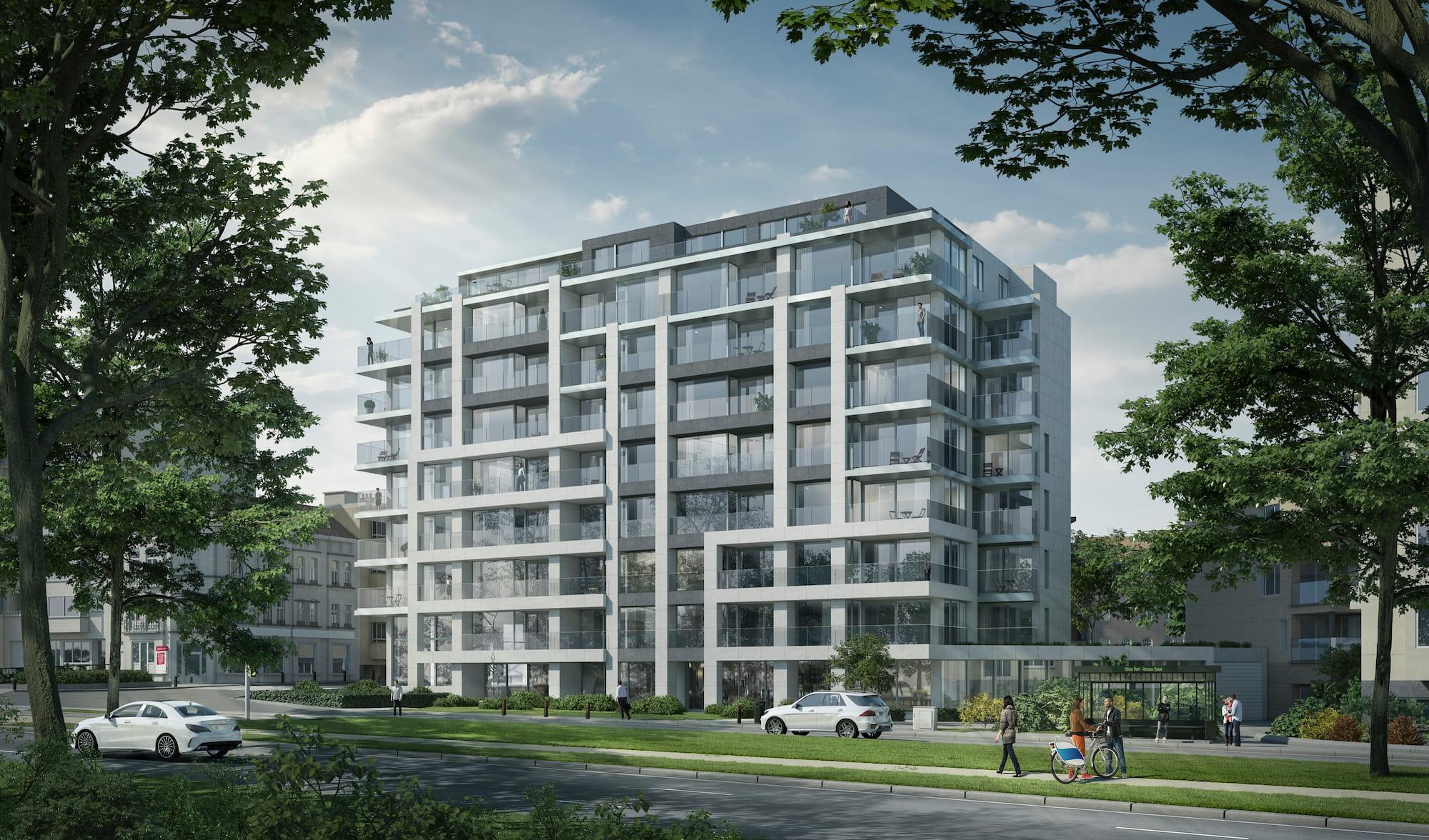 Straatbeeld appartementsgebouw Chien Vert Brussel